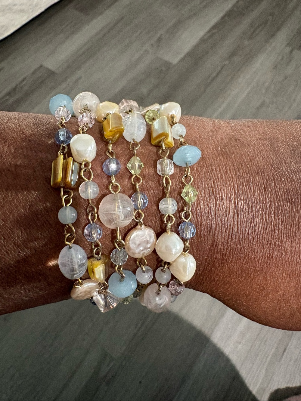 Vintage Cookie Lee Cookie Lee Gold-Tone Multi-Strand Pastel Bead Bracelet